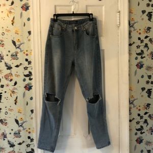 High waisted light wash mom jeans
